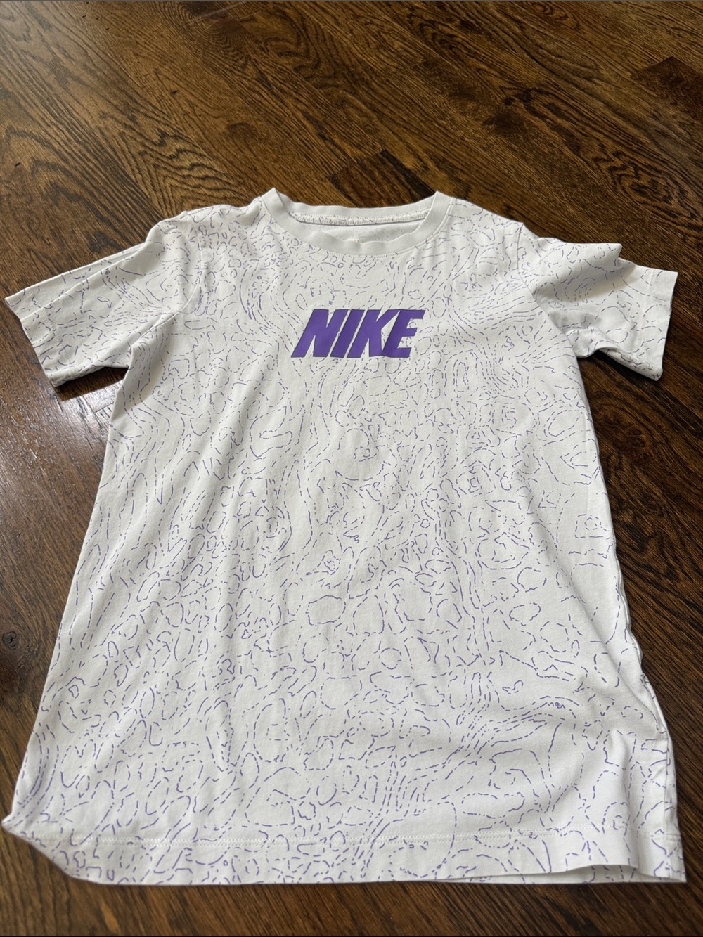Nike White Short-Sleeve Tee with Purple Logo
